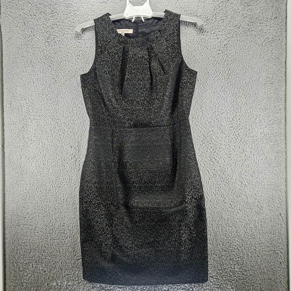 Evan-Picone Womens Black Metallic Textured Sleeveless Sheath Dress 6‎